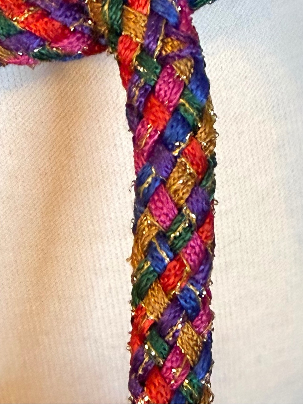 Vintage Fabric Multicolor Belt With Gold Tassels Size Large (L) Length 58” - Picture 8 of 16